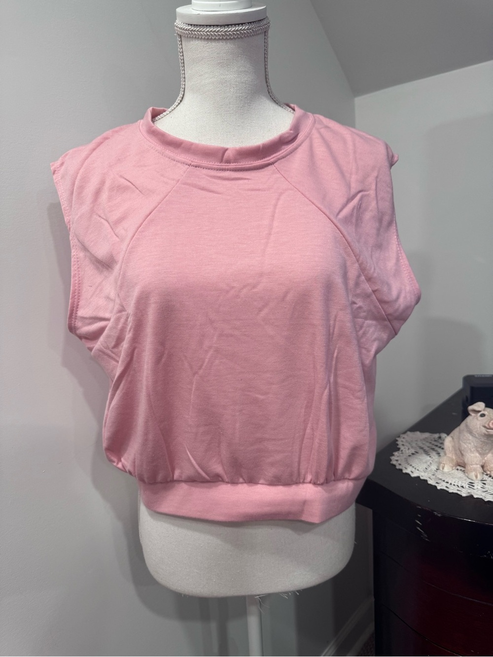 Soft Pink Sleeveless Pullover Cropped Top and Skirt - Picture 2 of 13